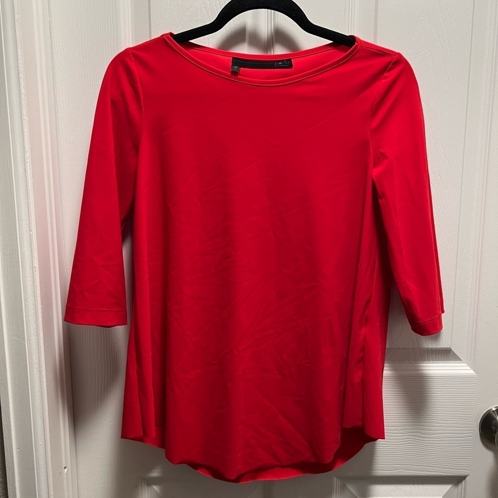 Porto | Red 3/4 Sleeve Blouse Curved‎ Hem Sz 0/US 4